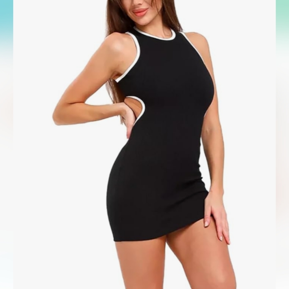 Sexy Cut Out Waist Open Back Bodycon Dress Ankle Length Ribbed NWT